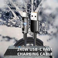 Kabel pengisi daya cepat, kabel pengisian daya USB tipe-c 240W 6A untuk kamera dan ponsel