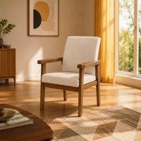 Fauteuil moderne en bois massif avec siège rembourré doux, structure couleur noyer, chaise d'appoint en tissu pour salon, mobilier de maison