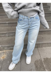 Pantaloni in Denim a vita alta blu pantaloni larghi Casual da donna Jeans dritti eleganti di alta qualità per la moda della ragazza - Product Image 4