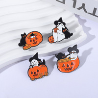 Broche créative en alliage pour Halloween en forme de citrouille, de fantôme et de chat noir - Accessoire élégant pour les occasions festives - Épinglette en émail