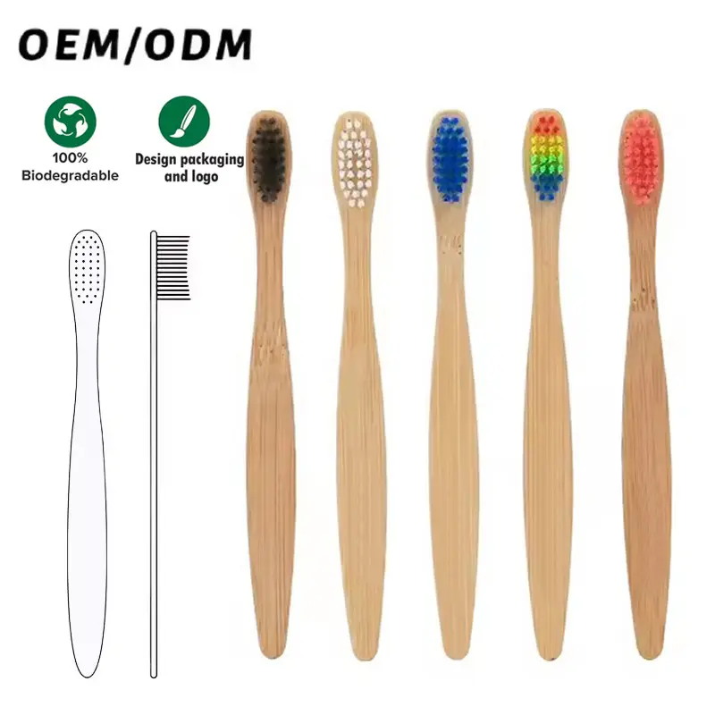 100% biodégradable écologique adulte personnalisé bambou naturel cepillos de dientes de bambu 4 pack brosse à dents