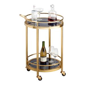 <b>Moving</b> Metal and Glass Round 2-Tier Gold Rolling Bar Cart with Wheels Serving <b>Trolley</b> Wheeled <b>Trolley</b> Mid Century Coffee Table - Product Image 1