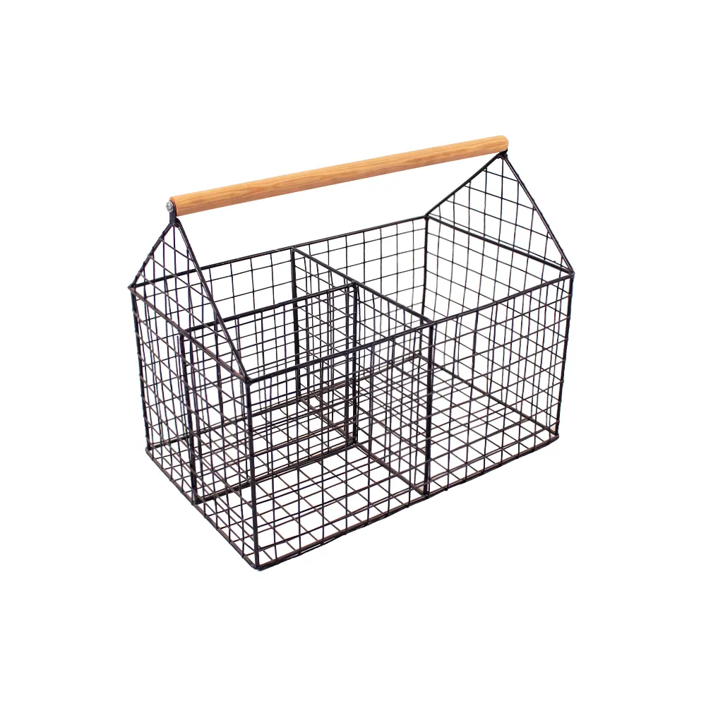 JY cesta de almacenamiento de alambre de metal con asa cesta de almacenamiento de malla de alambre cesta de almacenamiento de frutas con mango de madera