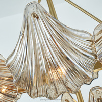 Lustre en verre texturé coquille avec bras en cuivre, lampe suspendue décorative en cristal pour salle à manger, chambre, villa