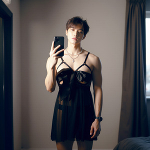 Plus Size Lingerie Men's Suspender Dress Couple Crossdressing Role Play Sexy Bow Flirting Mesh See-Through - Product Image 2