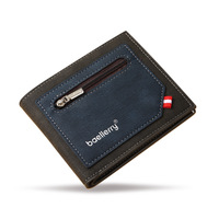 Dompet Pendek Pria Baru Model Bisnis Kontras, Banyak Slot Kartu, Tempat Tiket, Ritsleting Sederhana, Bahan Kulit PU