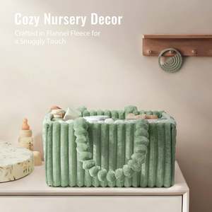 Organizador de Pañales de Franela Verde con Embalaje de Regalo Incluido, Cesta de Almacenamiento Acogedora para Guardería - Product Image 3