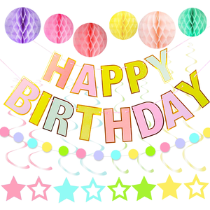 Kit de Décorations Joyeux Anniversaire Tout-en-un avec Bannière, Spirales, Boules Nid d'Abeille et Thèmes Multicolores pour Fête d'Anniversaire - Product Image 6