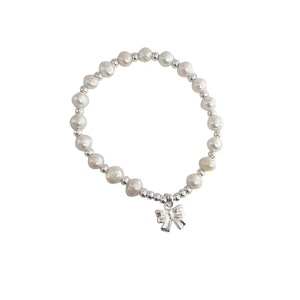 Bracelet en argent Sterling S925 avec perles d'eau douce naturelles pour femmes, cordon élastique blanc, bijoux cadeau - Product Image 5