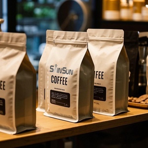Stand up <b>Zip</b> <b>Lock</b> Side Gusset Coffee <b>Bags</b> With Valve Plastic Flat Bottom Pouch Coffee Tea <b>Bags</b> 1Kg Custom Printed - Product Image 5