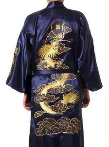 Robe de Nuit <span class=keywords><strong>Homme</strong></span> Ecowalson en Soie Satinée Style <span class=keywords><strong>Kimono</strong></span> <span class=keywords><strong>Chinois</strong></span>, Broderie Dragon - Product Image 4