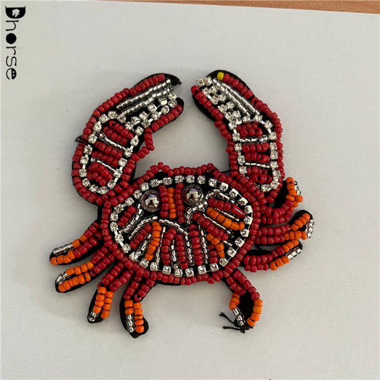 新入荷 オレンジレッド カニ ハンドメイド フェルト シェニール ビーズ