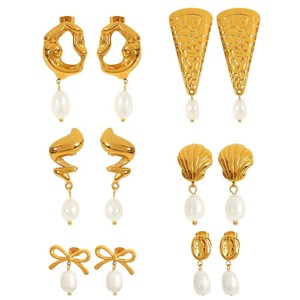 ต่างหูมุกน้ำจืดทรงเกลียว 4-5 มม. ดีไซน์เปลือกหอย สำหรับผู้หญิง สวมใส่ได้ทุกวัน โทนสีทอง สไตล์มหาสมุทร - Product Image 5