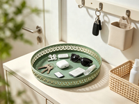 Plateau rond en fer, revêtement vert, plateau décoratif pour la maison, organiseur de cosmétiques et de collations