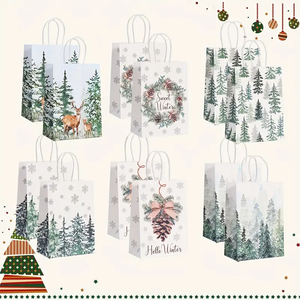 Christmas Tote <b>Bags</b> With Handles Xmas Kraft Paper Gifts Supplies Santa Snowman Treat <b>Bags</b> Decor Xmas Party <b>Bags</b> - Product Image 1