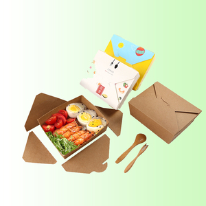 カスタマイズ可能な使い捨てクラフト食品包装テイクアウト用紙箱、カスタム使い捨て紙製サラダ・バーガー容器 - Product Image 1