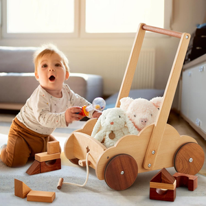 Andador de bebé de madera natural Beright ODM OEM, juguete de empuje, juguetes educativos para caminar para niños pequeños, juguetes de tracción y andadores, no bloques de construcción - Product Image 4
