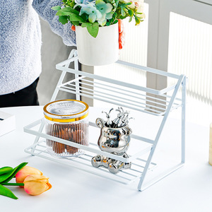 Double Layer Iron Storage Rack White <b>Desktop</b> Organizer For Makeup And Sundries - Product Image 1
