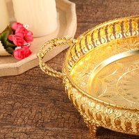 Plateau de corbeille de fruits portable en or haut de gamme plat rond creux à double poignée pour la maison ou le mariage