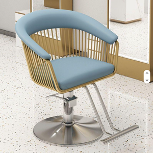 Chaise de coiffure en cuir PU à capitonnage tendance, base ronde dorée, chaise de salon de coiffure pour salon - Product Image 4