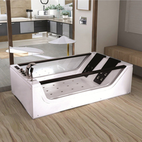 Baignoire autoportante rectangulaire moderne en acrylique blanc, écologique, avec fonction de massage à air et de bain à remous pour salle de bain d'appartement