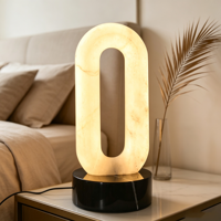 Lampe de table ovale creuse en albâtre, style Art Moderne, en pierre naturelle translucide, pour l'intérieur des maisons européennes, américaines et du Moyen-Orient