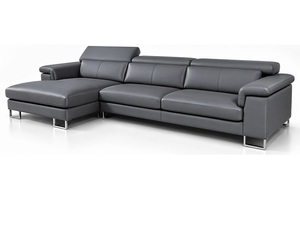 Sofá Seccional de Cuero Color Carbón Oscuro de Alta Gama para Hogares Modernos con Configuración en L, Asientos Premium y Comodidad Contemporánea - Product Image 1