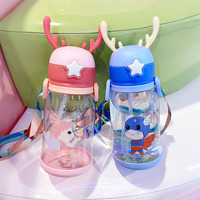 Bouteille d'eau Portable en plastique pour enfants, écologique, sans Bpa, Transparent, Tritan, verre à lait avec paille, 600ml