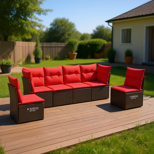 Set Divano da Esterno in Polyrattan Marrone con Cuscini, Arredamento Durevole per Esterni, Posti a Sedere per 6 Persone, Design Contemporaneo - Product Image 2