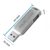 Flash Drive USB 3.0 Kecepatan Tinggi 64GB 128GB 256GB Tipe C Antarmuka Ganda USB Stick Kemasan Blister Logo Kustom Hadiah Promosi