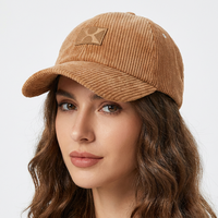Casquette de baseball non structurée en velours côtelé à 6 panneaux, unie, sportive, pour adultes (hommes et femmes), avec logo brodé personnalisé