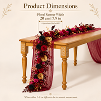 Taplak Meja Sutra Buatan Tangan Motif Bunga Merah Emas Mawar Dahlia Calla Lily Garland Vintage Dekorasi Pernikahan Prancis