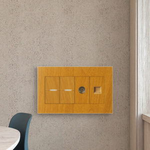 Interrupteur 2 gangs 1 voie + prise <span class=keywords><strong>TV</strong></span> + téléphone, panneau en bois grainé, qualité supérieure, norme britannique, prix d'usine du fabricant - Product Image 2