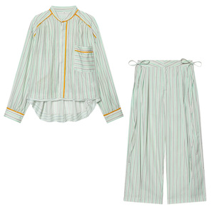 Ensemble chemise rayée et pantalon de pyjama personnalisé Printemps 2026, style europé<span class=keywords><strong>en</strong></span>, tenue de détente <span class=keywords><strong>deux</strong></span> pièces, OEM/ODM par usine chinoise - Product Image 1