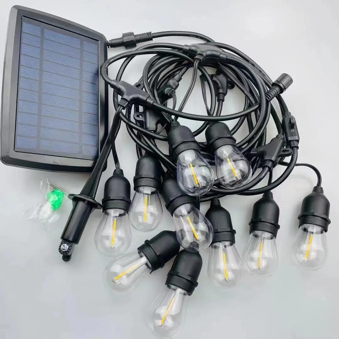 Solar Light 10 LED With E 27 S 14 Edison Filament Bulbs Garden Light Festoon String Light