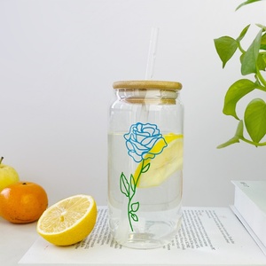 Gobelet en <span class=keywords><strong>verre</strong></span> transparent en borosilicate de 500 ml, grande capacité, <span class=keywords><strong>avec</strong></span> <span class=keywords><strong>paille</strong></span>, pour thé au lait et café, ouverture facile, design mignon - Product Image 3