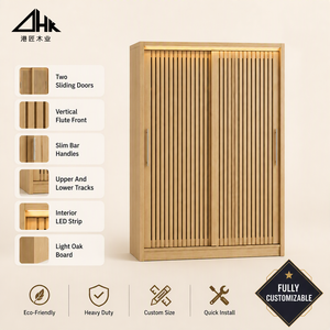 <span class=keywords><strong>Armario</strong></span> de Puertas Corredizas de Roble Claro con Dos Puertas Acanaladas para Almacenamiento en el Dormitorio, Ensamblaje Fácil - Product Image 1