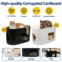 Meuble pour chat moderne : tunnel lounge multi-chats, lit, griffoir en carton et maison privée relaxante