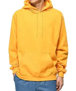 wholesale fashion yellow Fleece sweatshirts Custom mens 100% cotton plain hoodies