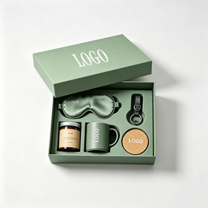 Coffret cadeau luxe avec logo personnalisé 5 en 1, comprenant des accessoires personnalisés : masques pour les yeux, bougie parfumée, mug, porte-clés, pour les employés - Product Image 1
