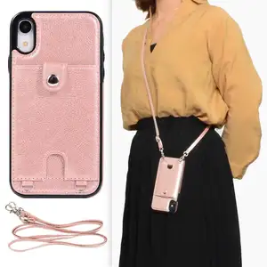 긴 체인 지갑 크로스 바디 아이폰 가죽 휴대 전화 케이스 스트랩 S8 S8 플러스 S9 S9 플러스 케이스
