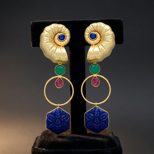 Pendientes Colgantes de Latón Chapado en Oro Hechos a Mano con Piedras Preciosas, Estilo Bohemio Étnico para Compromiso - Product Image 2