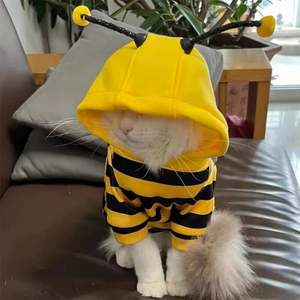 Vêtements pour animaux de compagnie automne-hiver pour chatons, design mignon de petites abeilles, velours polyester, sweats à capuche, anti-perte de poils, lavable en machine - Product Image 1