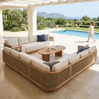 Ensemble de canapés d'extérieur YORLLA de luxe en teck, en forme de U, avec cordage tressé, mobilier de jardin pour villa