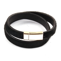 Bracelet en cuir véritable pour femme, style zèbre, fermoir magnétique, bracelet double tour, bracelet en cuir de queue de cheval léopard véritable, vente chaude