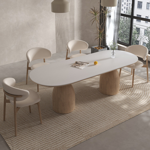 PurelyFeel Nordischer Massivholz-Steintisch für Zuhause, Restaurant, Villa, Langer Baumstamm-Cremetisch, Ovaler Arbeitstisch, Großer Plattentisch - Product Image 4