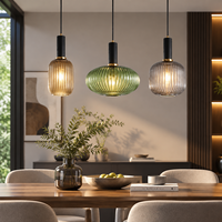 Luminaire suspendu en verre côtelé de style nordique moderne, lampe suspendue colorée pour salle à manger, îlot de cuisine, restaurant, décoration