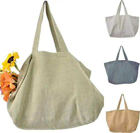 Custom Eco Friendly Recycled Premium Linen Large Shopping Bag Reusable Organic Cotton Tote Bags