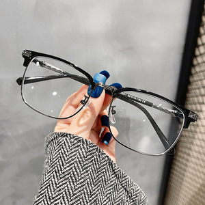 Montures de lunettes carrées demi-cerclées Qianai, verres anti-lumière bleue, unisexe, taille moyenne, style rétro professionnel - Product Image 4