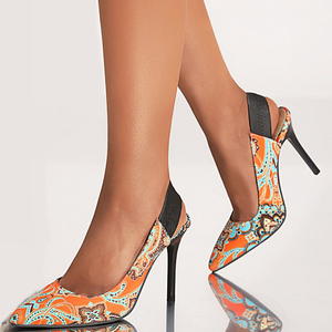 Sandales grande taille 48 pour femme, à talons hauts et fins, avec bride arrière, imprimé floral, escarpins slingback, coupe large, chaussures multicolores - Product Image 2